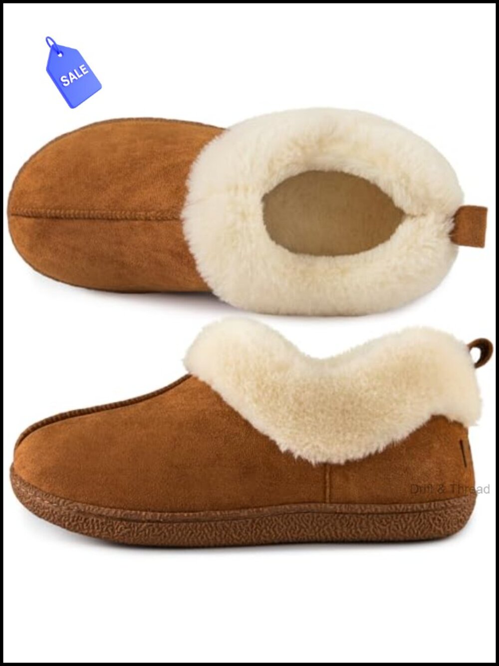Women's Closed-Back Slippers Faux Wool Fuzzy Collar Memory Foam House Shoes